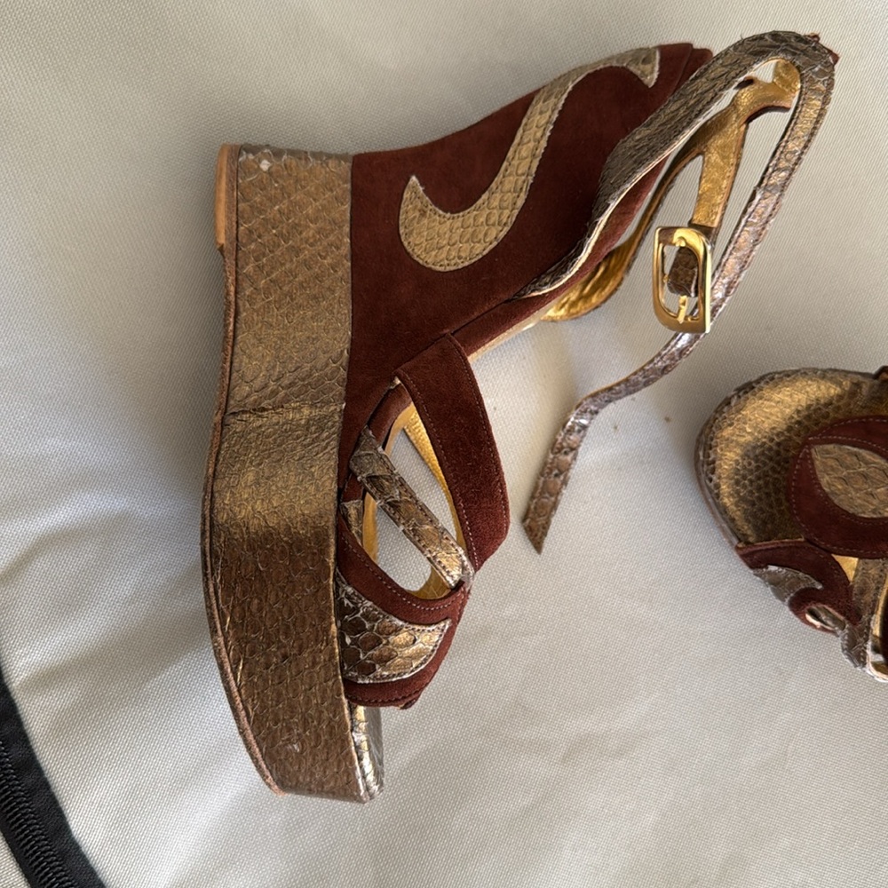 Terry de Havilland brown and gold wedges size 36 - Picture 7 of 13